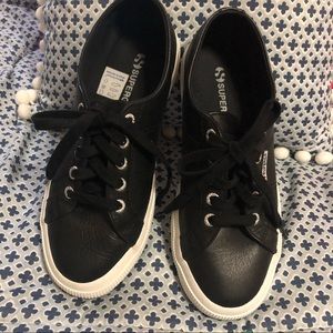 Like new Superga Black Leather Sneakers 38 7 or 7.5